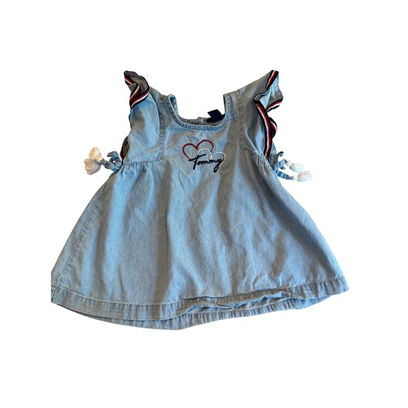 Tommy Hilfiger Chambray Dress 24M Hearts Ruffle Sleeves Red White Blue - Picture 1 of 7
